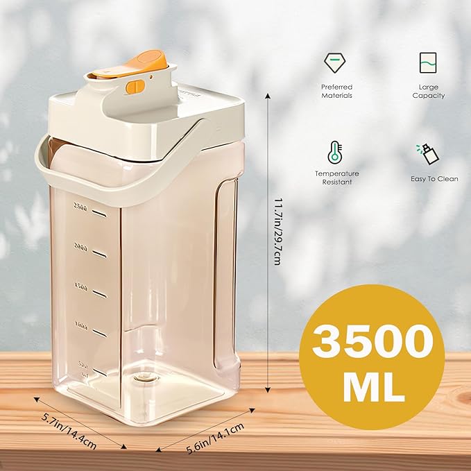 120 oz Cold Water Bottle, Clear Plastic Kettle with Lid, BPA-Free & Shatter-Resistant Refrigerator Pitcher, Perfect for Iced Tea, Sangria, Lemonade, Juice, Milk & More (Orange)