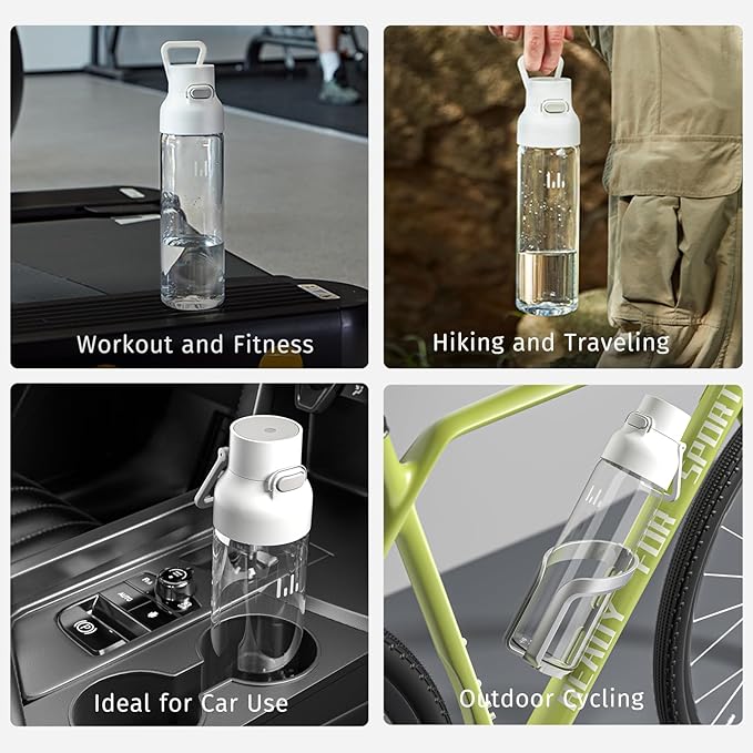 750ml Leak Proof Water Bottle with Flip Top Lid, BPA-Free USA Tritan Drink Bottle, Dishwasher Safe for Office, Outdoor & Daily Use (White, 1 Pack)