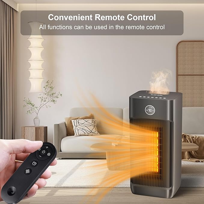 Uthfy Space Heater for Indoor Use, 1500W Portable Electric Heater with Humidifier for Large Room, Ceramic Heater with Wheels,12H Timer, Thermostat, Remote, Overheat&Tip-Over Protection for Bedroom