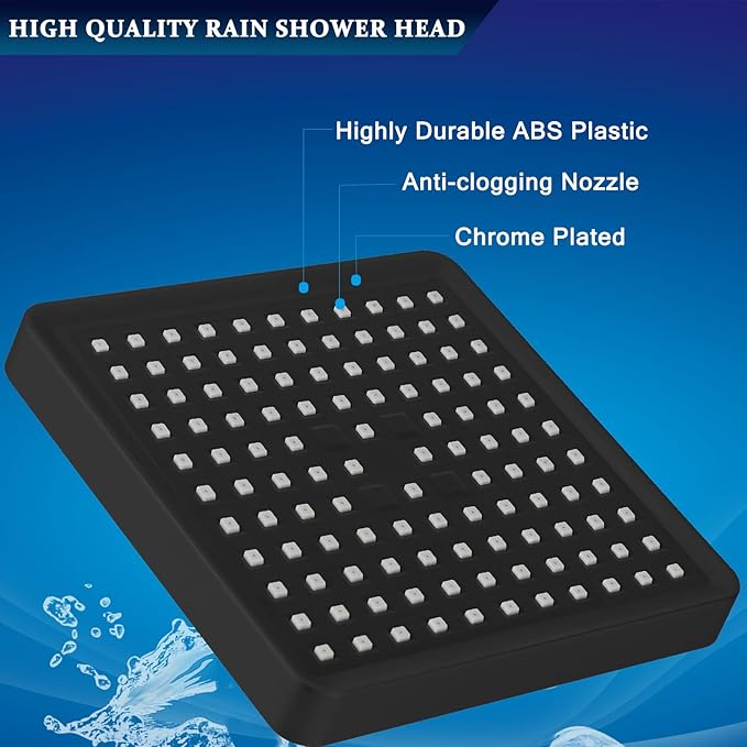 High Pressure Filtered Shower Head Set, 6’’ Rain Shower Filter for Hard Water, Universal Square Showerhead 20 Stage Filtration Removes Impurities for Rejuvenated Skin by Eolax, Matte Black