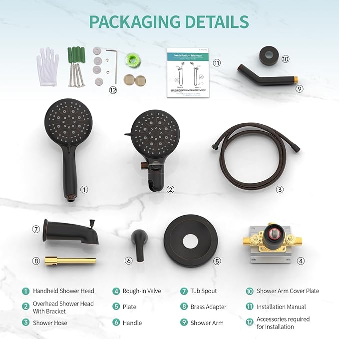 SR SUN RISE 35-Spray Shower Faucet 3-Way Combo Shower Head and Hand Held Shower Separately or Together, Single-Handle Tub and Shower Trim Kit, Oil Rubbed Bronze (Valve Include）