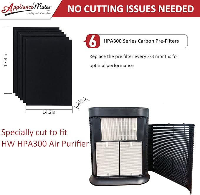 HRF-A300 Pre Filter A Replacement for Honeywell HPA300 Series HEPA Air Purifier, 6-Pack Pre-Cut Carbon Pre Filter