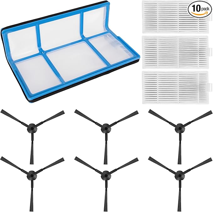 BlueStars Ultra-Durable Replacement Accessories Parts Kit For ILIFE V3 V3s V5s V5s pro Robot Vacuum Cleaner | 1 Primary Filter 3 HEPA Filters 6 Side Brushes