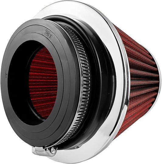 Universal Clamp-On Air Intake Filter, Fit Intake Tube with 3/3.5/4in Diameter, High Performance, Washable Filter, Replacement Air Filter, Flange Diameter 3inch/76mm (Red)
