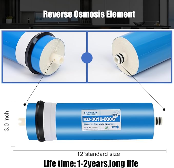 3012-600 GPD Universal Reverse Osmosis RO Membrane Element，3.0"x12" Replacement Water Filter,for Under Sink Home Drinking RO Water Purifier System