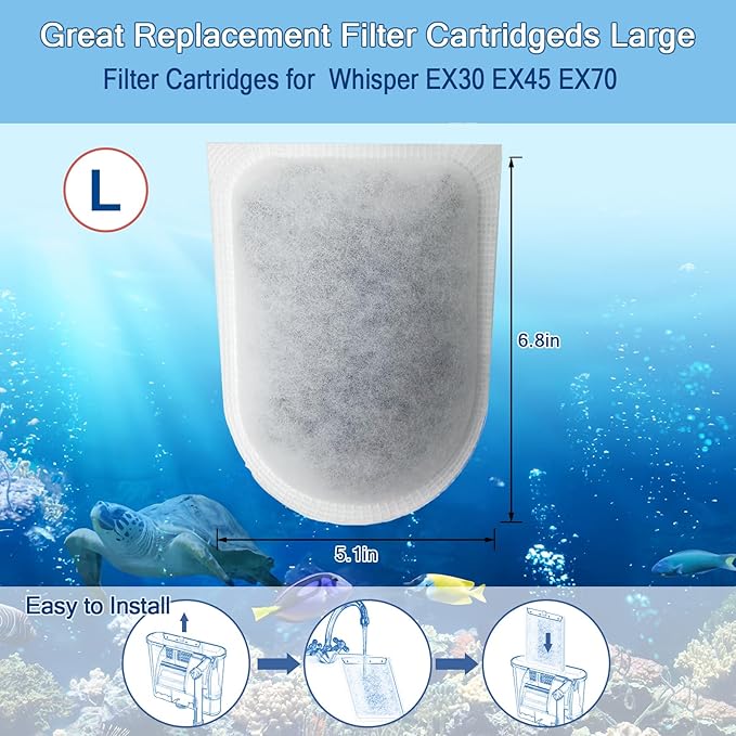 6Pack Large Carbon Filter Cartridges, Fish Tank Filters Replacement Filter Cartridges for Aquariums Compatible with Whisper EX30/EX45/EX70