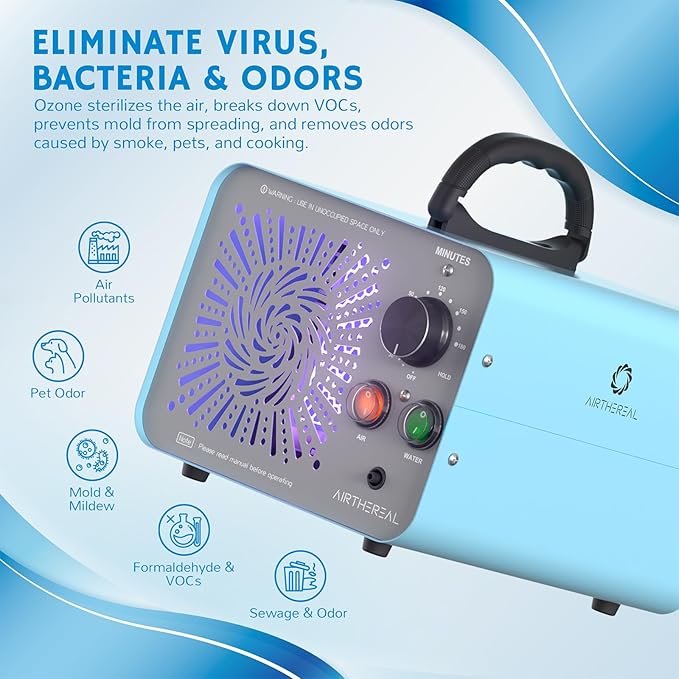 Airthereal MA25L Water Ozone Generator - Dual-Mode Ozone Machine for Water and Air Purification, 40,000mg/h High Capacity Ozone Machine for Odor Removal - Covers up to 4000 sq. ft.