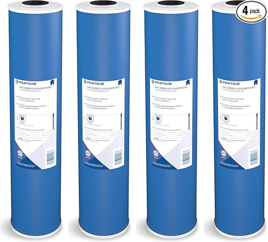Pentair Pentek GAC-20BB Big Blue Carbon Water Filter, 20-Inch, Heavy Duty Granular Activated Carbon (GAC) Replacement Cartridge, 20" x 4.5", Pack of 4