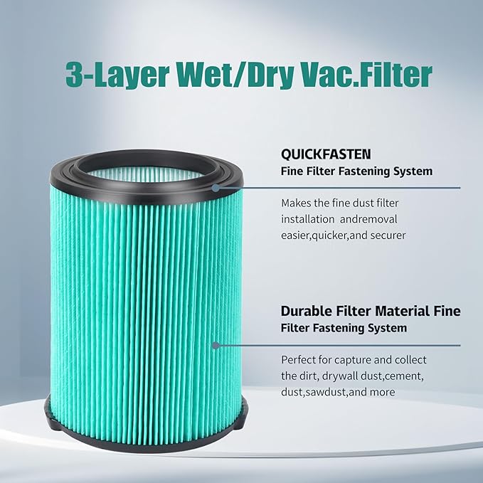 VF6000 5-Layer Replacement Filter Shop Vac 5-20 Gallon Wet Dry Vacuums WD5500 WD0671 WD6425 WD7000 WD1280 WD1851 WD1680 WD1956 RV2400A 1400RV RV2600B, Fit for Husky 6-9 Gallon Vacs