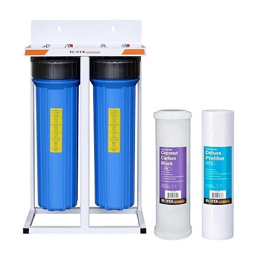 Rotek Water Systems Whole House Water Filtration System | 2-Stage Water Filter System | SED & ACB | Clean Drinking Water | Sediment & Carbon Filter | 20 Inch