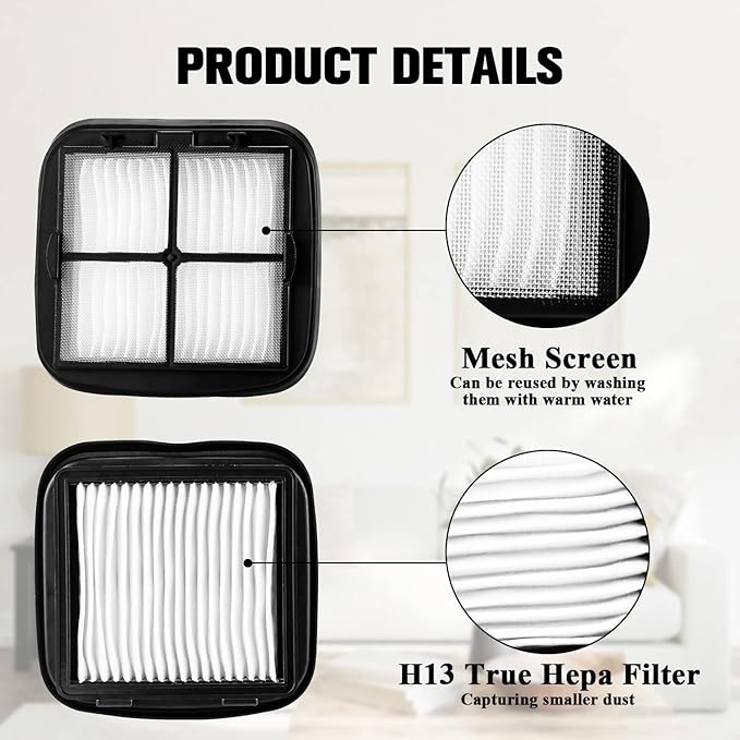 Improvedhand 97D5 Pet Hair Eraser Filter Replacement for Bi-ssell Pet Eraser Corded Hand Vacuum 33A1B 33A1 33A1W 27K6, Replaces Part # 203-7416 203-1432 2031432, 4 Pack & 1 Brush
