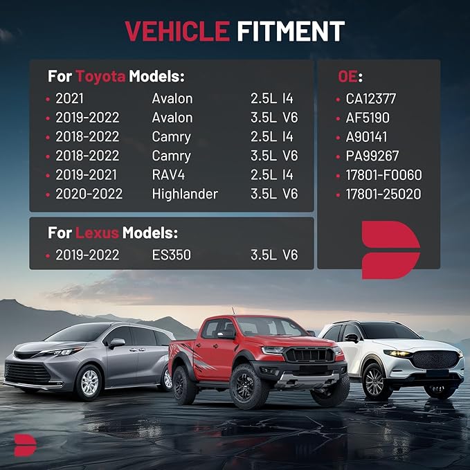 BDFHYK CA12377 Engine Air Filter Compatible with Lexus ES350 & Toyota Avalon Camry Highlander RAV4 2018-2022, 2.5L 3.5L, Flexible Panel, Replace# PA99267 17801-F0060