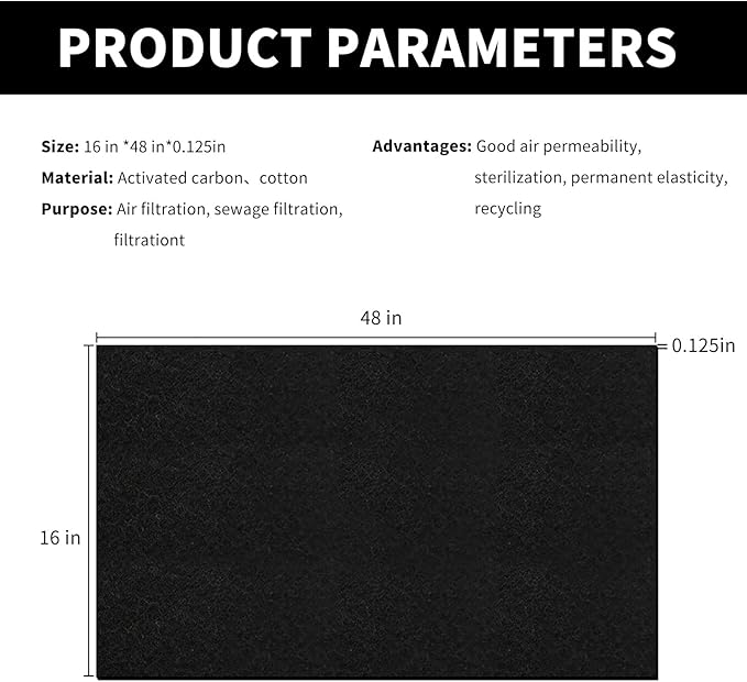 Carbon Fabric Filter Replacement Cut To Fit Charcoal Hepa AC Vent Filter Activated Carbon Air Filter Fabric Sheet Carbon Pad 16 x 48 inch
