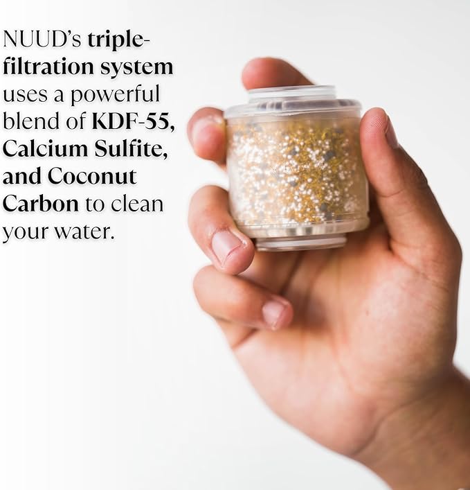 NUUD Filtered Shower Head | Removes Chlorine, Heavy Metals + Contaminants for Healthier Scalp, Skin & Hair | Protects Hair & Soothes Dry Skin | High Pressure Shower Head Filter | Brushed Nickel