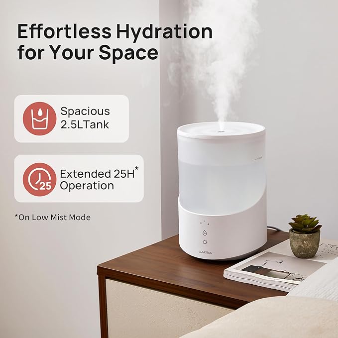 Humidifier for Bedroom, 2.5L Cool Mist Humidifier with Essential Oils Diffuser and Nightlight, Top Fill Humidifiers for Home, Auto Shut-off
