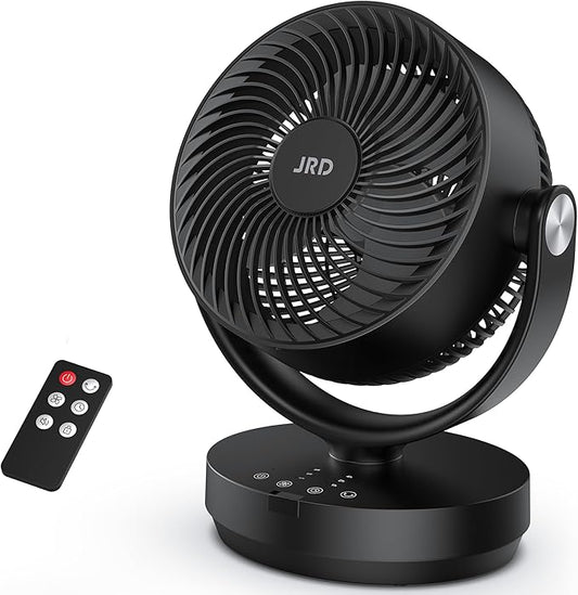 JRD Air Circulator Fan for Bedroom, 13Inch 28dB Quiet Table Fan with Remote, 90°Oscillating Fan, 120° Adjustable Tilt, 3 Speeds, 7H Timer, Powerful Desk Fan for Whole Room Home Office