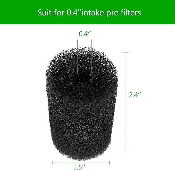 8 Pack Pre-Filter Sponge Aquarium Pre Filter Foam Rolls 0.4” Intake Replacement Sponges for Fish Tank Filter Accessories (1.5''Dx2.4''Hx0.4''Intake)