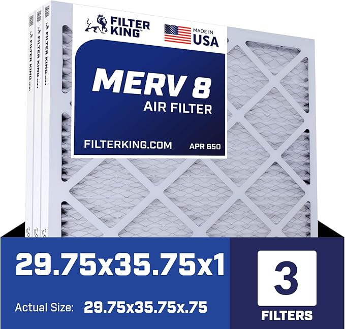Filter King Air Filters 29.75x31.75x1 | 3-PACK | MERV 8 HVAC Pleated AC Furnace Filters | Actual Size 29.75 x 31.75 x .75