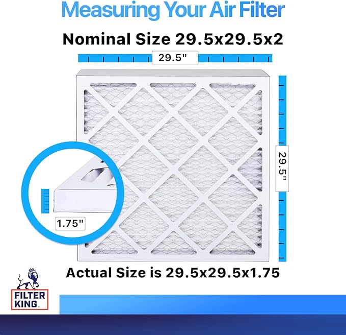 Filter King 29.5x29.5x2 Air Filter | 5-PACK | MERV 8 HVAC Pleated A/C Furnace Filters | MADE IN USA | Actual Size: 29.5 x 29.5 x 1.75"
