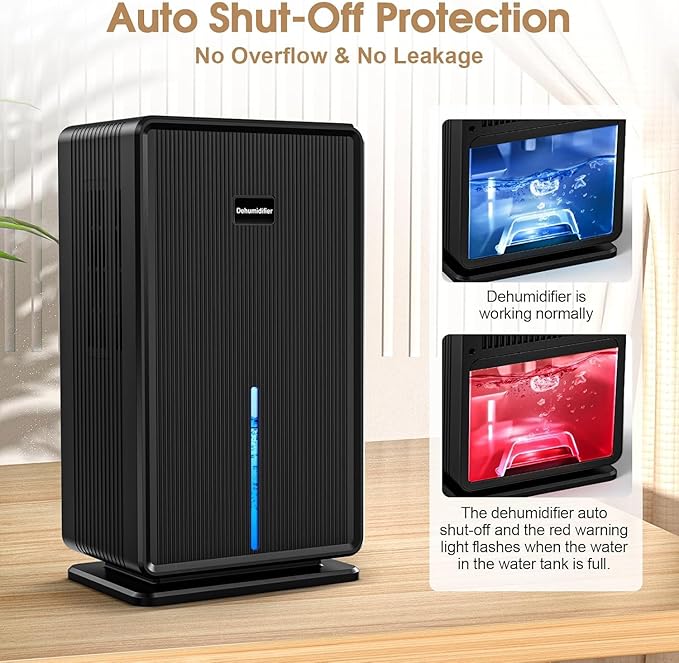 Dehumidifiers for Home, Upgraded 101OZ Dehumidifier (800 sq.ft), Quiet Dehumidifier for Basement, Bedroom, Bathroom, RV, Closet with Auto-off, Sleep Mode, 7 Colorful LED Light, Small Portable, Black