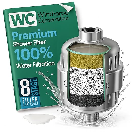 Shower Filter for 100% Water Filtration - Shower Head Filter Softens Hard Water, Removes Chlorine, Toxins, and Heavy Metals for Healthier Skin and Hair - Shower Water Filter by Winthorpe