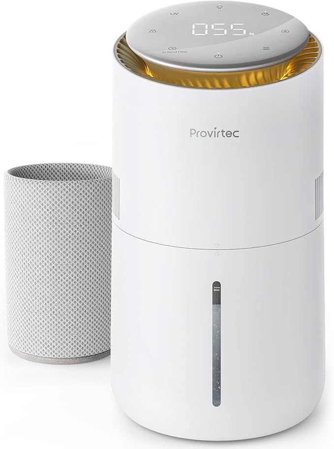 MistFree Evaporative Humidifier for Bedroom, 3L No White Dust for Sensitive Individuals & Kids, Auto Humidity Control, Ultra Quiet Sleep Mode, Easy Clean Tank for Office & Small Room