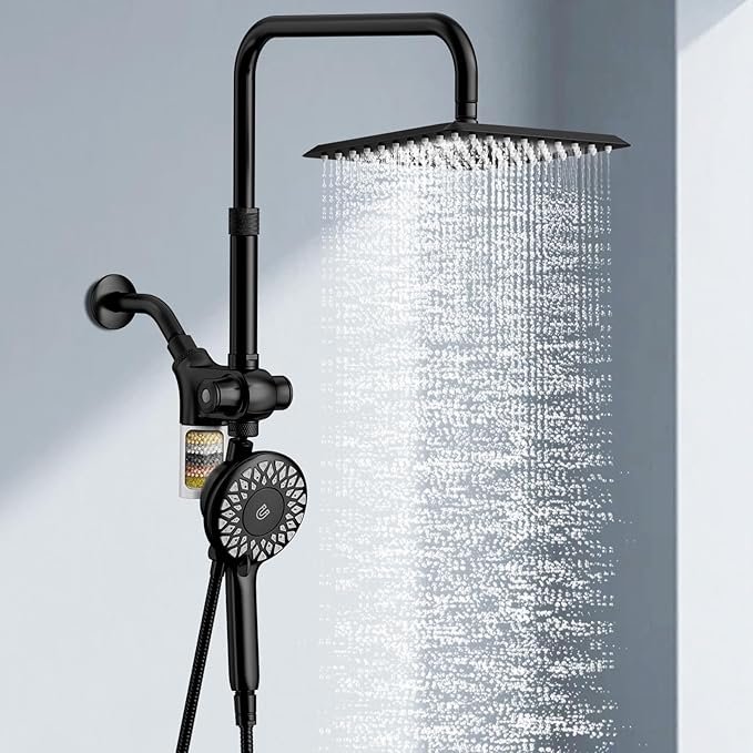 KAIYING Dual Shower Heads with Handheld Spray Combo, Magnetic Filtered Showerhead, Bathroom High Pressure Rainfall Shower Head and Handle Set with Filter for Hard Water, 79" Long Hose (Matte Black)
