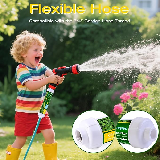 H&G lifestyles Garden Hose Water Filter for Chlorine Chloramine,Garden Hose Filter for Hard Water Plant,Catalytic Carbon KDF Resin,Soften Water, 3/4" GHT, Up to 10,000 Gallons