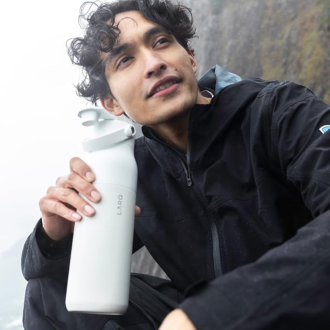 LARQ Bottle Swig Top 23oz - Insulated Stainless Steel Water Bottle With Built-In Silicone Handle | BPA Free | Reusable Water Bottle for Sports, Gym, and Travel, Granite White