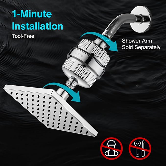 Cobbe High Pressure Filtered Shower Head Combo, Rain Shower Head with 20 Stage Shower Head Filter for Hard Water - Adjustable Replacement Remove Chlorine and Harmful Substances, Chrome