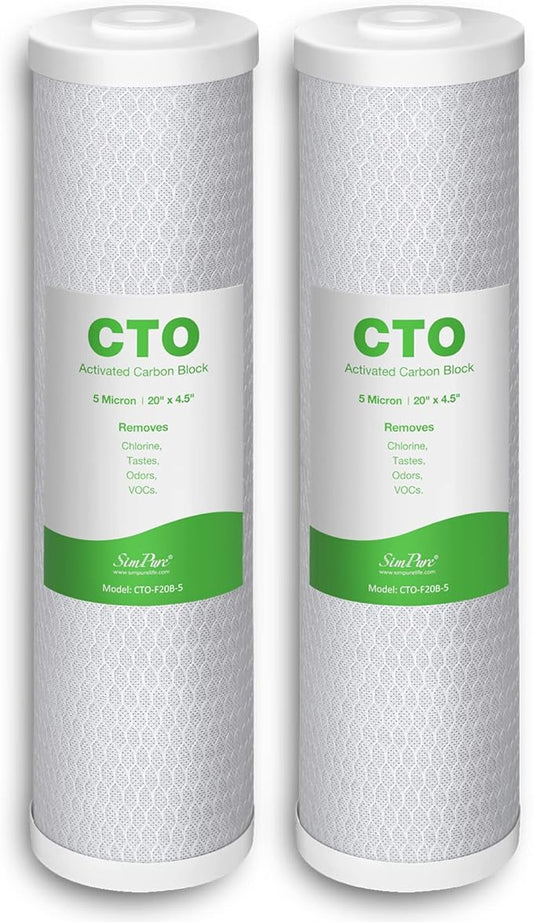 SimPure 20 x 4.5 inch 5 Micron Big Whole House Water Filter | CTO Activated Carbon Filter Replacement Cartridge Coconut shell Charcoal Filter | Matches DB20P, FC25B, CTO20BB (2 Pack)