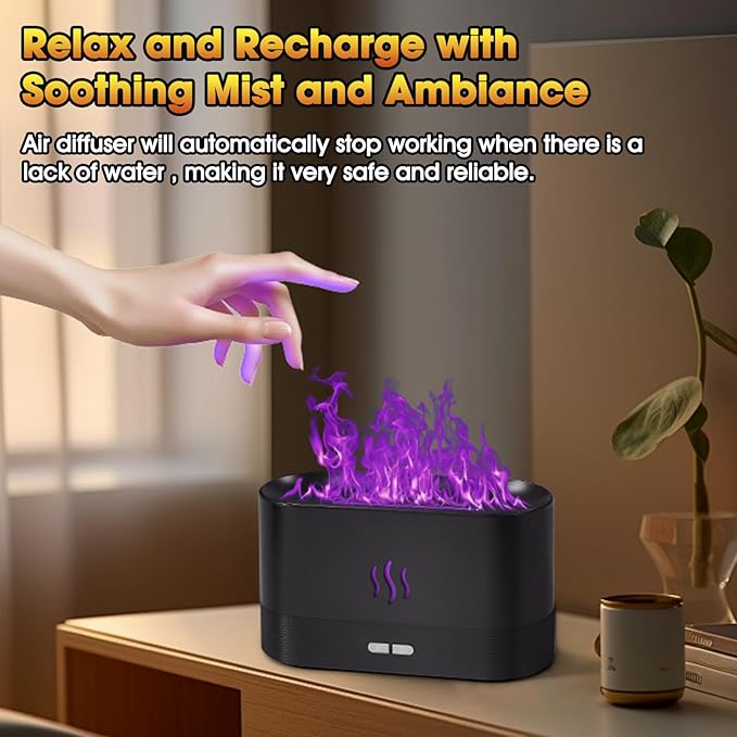 2 Pack Essential Oil Diffuser,Colorful Flame Air Aroma Diffuser Humidifier,Upgraded 7 Flame Colors Noiseless Essential Oil Diffuser for Home,Office,Yoga with Auto-Off Protection(180mL,Black)