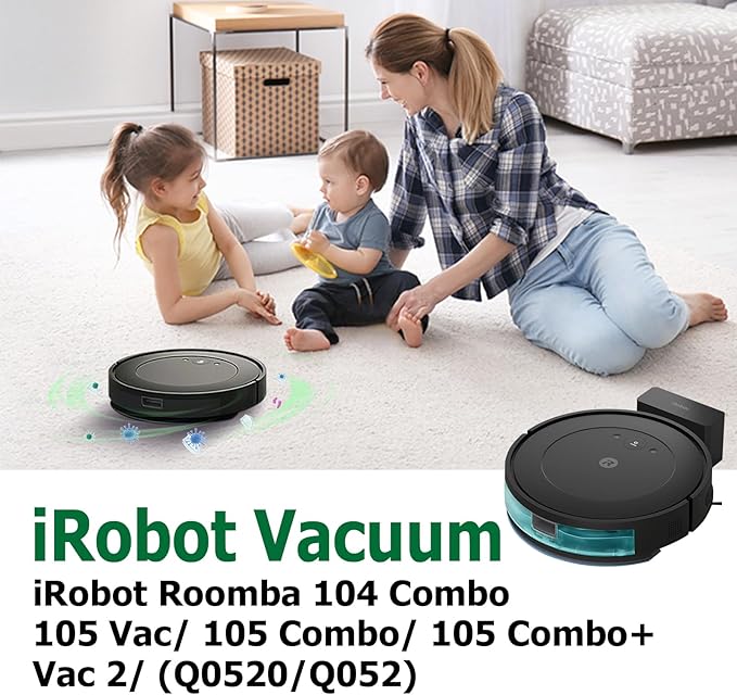 22 Pack Replacement Accessories for iRobot Roomba 104/105 Vac/ 105 Combo/Vac 2/ (Q0520/Q052) Vacuum,2 Main Brushes,6 Side Brushes+6 Dust Bags+4 Filters+4 Mop Pads