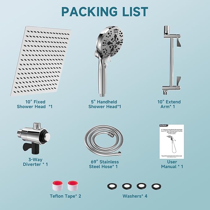 Filtered Shower Head With Handheld Combo,Detachable Dual Showerhead with Magnetic Docking,High Pressure 10" Stainless Steel Rain & 5" Handheld with Water Flow Control,69" Hose - Chrome