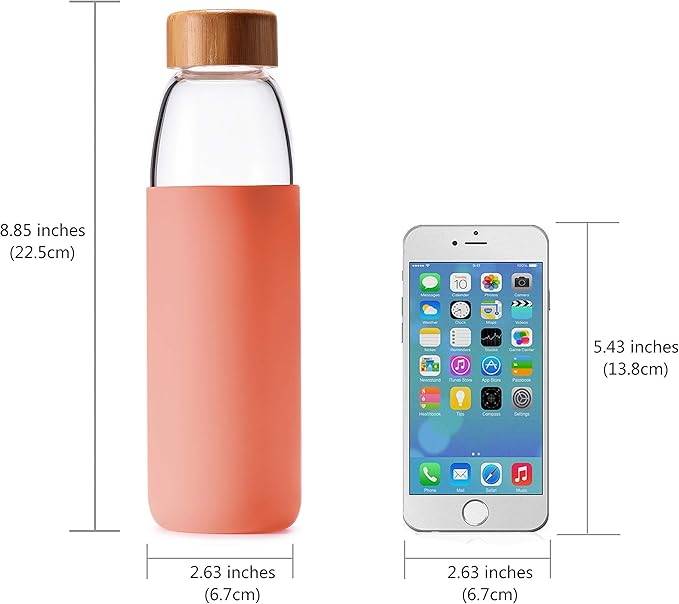 veegoal 18 Oz Borosilicate Glass Water Bottles with Bamboo Lid, BPA-FREE, Non-Slip Silicone Sleeve, and Stainless Steel Leak Proof Lid - Reusable Glass Bottle for Men and Women