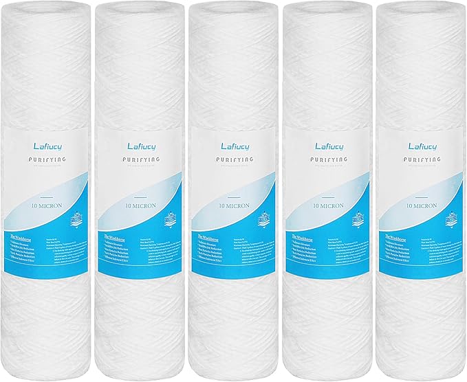 10 Micron 10" x 2.5" String Wound Sediment Water Filter Cartridge,5 Pack,Whole House Sediment Filtration, Universal Replacement for Most 10 inch RO Unit