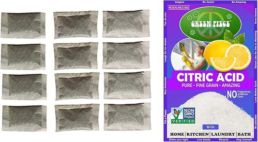Green Piece® 12 Pack of Distiller Filters with 16 oz of Citric Acid (Made in USA) - Perfect to Clean Water Distiller (12 Count with Citric Acid)