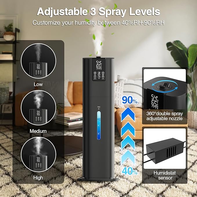 Smart Humidifiers Large Room Bedroom Home, 2.11Gal(8L) Quiet Top Fill Cool Mist Humidifier, Smart App & Remote Control, 3 Speed Humidifier with 360° Nozzle, Humidity Setting for Baby Office