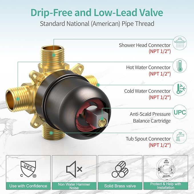 SR SUN RISE 35-Spray Shower Faucet 3-Way Combo Shower Head and Hand Held Shower Separately or Together, Single-Handle Tub and Shower Trim Kit, Oil Rubbed Bronze (Valve Include）