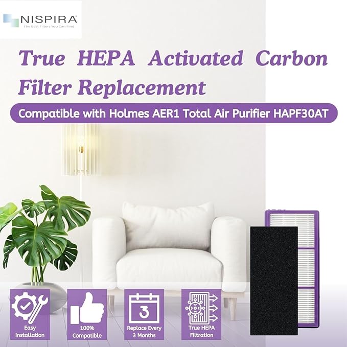 Nispira HAPF300AP AER1 Performance Plus Filters for Holmes HAPF30AT Air Purifier HAP242-NUC HAPF300AP-U4 2 HEPA Replacement 4 Carbon Pre Filter Replacement
