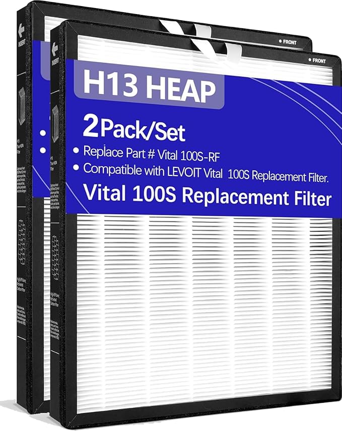 2 Pack Vital 100S Replacement Air Filter for LEVOIT Vital 100S & 100S-P Air Purifiers, 3-in-1 H13 True HEPA & Activated Carbon Filter, Compatible with Vital 100S-RF Models