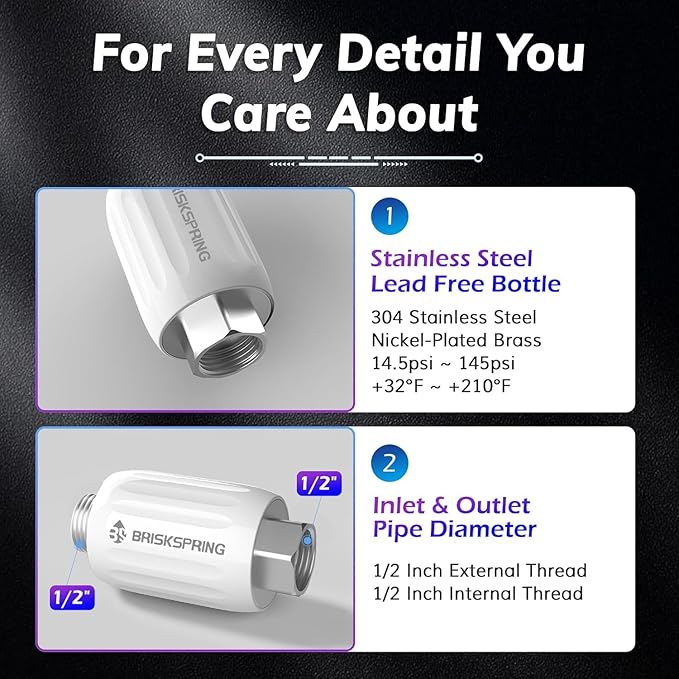 Salt Free Water Descaler, Water Heater Softener, Prevent Scale Buildup On Water Heaters, Faucet, Smart Toilet & Washer, Scale Inhibitor Inline System, 3-Year Durability, 1/2" Connector