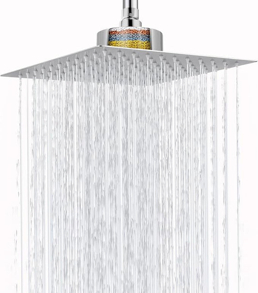 High Pressure Rain Shower Head with Filtered - 10" All Metal Square Showerhead Filter for Remove Chlorine and Harmful Substances, Chrome