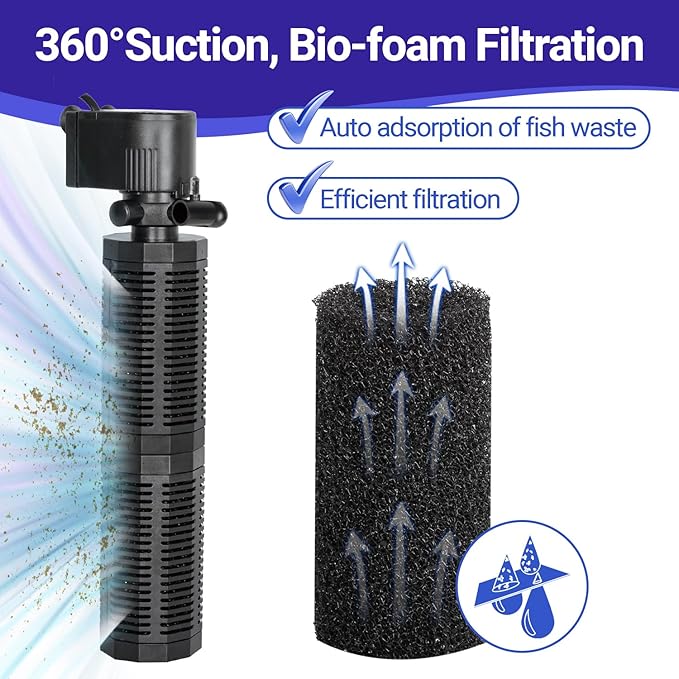 25W Aquarium Internal Filter for 75-150 Gallon Tanks, Power Biochemical Sponge Fish Turtle Tank Filter with Aeration System, Silent Submersible Filters, 317 GPH
