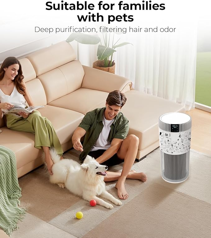 VENTISOL Air Purifiers for Home Large Room 1200 Ft², HEPA Filter Pet Air Purifier for Bedroom,Sleep Mode, with PM 2.5 Display, 360° Remove Smoke Odor, Washable Per Filters, White