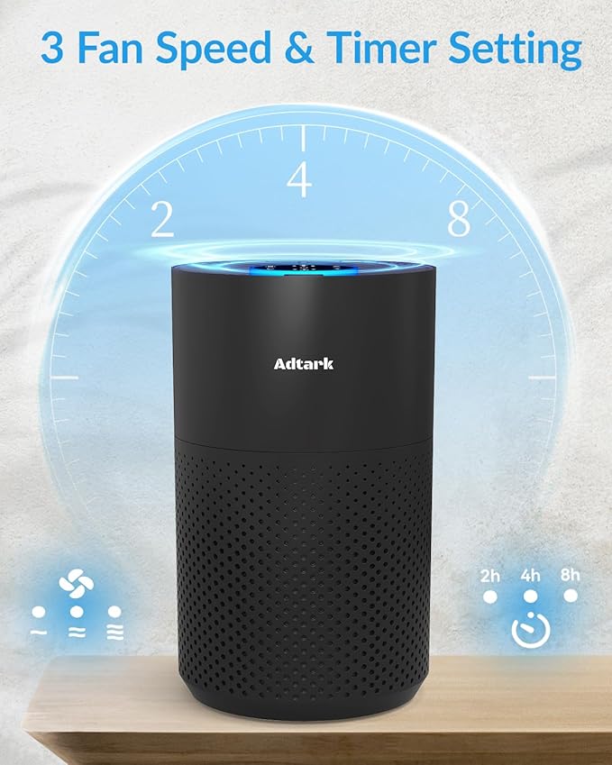 Air Purifiers for Home Bedroom, ADTARK Air Cleaner with H14 True HEPA 3-in-1 Filter, Sleep Mode & Aroma Function, 3 Light Modes, Room Air Purifier with 3 Timer for Office, Dorm, Hotel (Black)