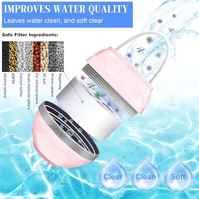 Bath Filter for Tub Faucet - 2500 Gallons of Filtration Reduces Contaminats - Reusable Hanging Bathtub Water Filter - No Installation Needed for Home Use, BPA-Free, Pink