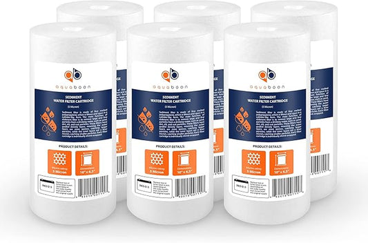 Aquaboon 5 Micron 10 x 4.5 Well Water Sediment Filter Replacement Whole House Water Filter Cartridge Compatible with DGD-5005, WFHD13001B, 6-Pack