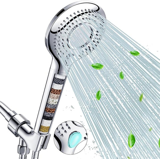 FEELSO Filtered Shower Head with Handheld, High Pressure 3 Spray Mode Showerhead with 60" Hose, Bracket and 15 Stage Water Softener Filters for Hard Water Remove Chlorine and Harmful Substance