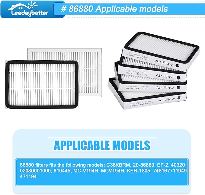 Leadaybetter 4 Pack for Kenmore EF-2 86880 Exhaust Vacuum HEPA Filters. Compare to Replace Sears for Kenmore Part # 20-86880 (86880), 40320, EF2, 610445. Also Replaces Panasonic MC-V194H